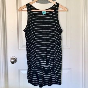 High Low Black-White Striped Tank